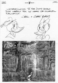 Gare Barks postcard
with a duck drawing by Carl Barks