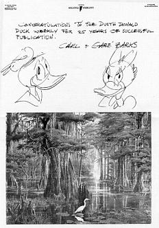 Gare Barks postcard
with a duck drawing by Carl Barks