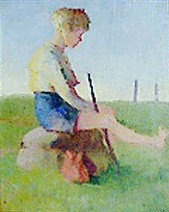 boy/girl sitting on stone