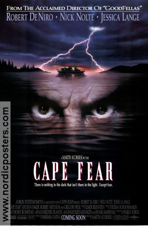 Cape Fear 1991 poster Robert De Niro Nick Nolte Jessica Lange Martin Scorsese