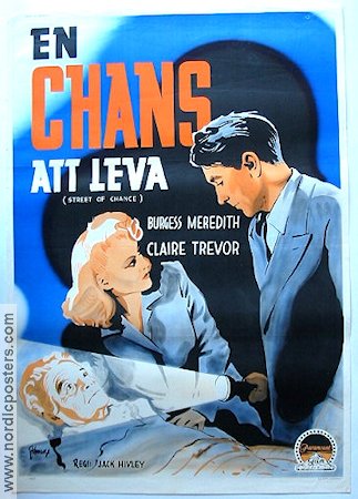 En chans att leva 1943 poster Burgess Meredith Claire Trevor Film Noir