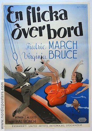 En flicka över bord 1939 poster Fredric March Virginia Bruce Skepp och båtar Eric Rohman art