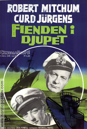 Fienden i djupet 1957 poster Robert Mitchum Curd Jürgens Dick Powell Skepp och båtar Krig