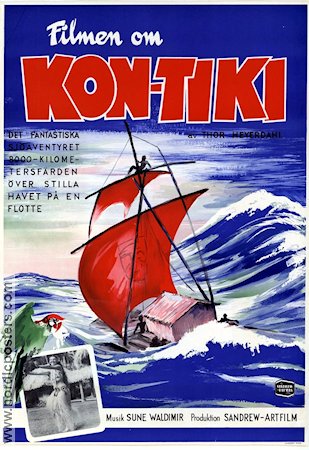 Filmen om Kon-Tiki 1950 poster Thor Heyerdahl Norge Dokumentärer Skepp och båtar