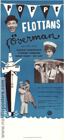 Flottans överman 1958 poster Nils Poppe Harriet Andersson Yvonne Lombard Stig Olin Skepp och båtar
