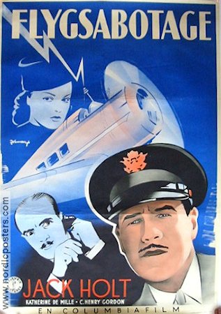 Flygsabotage 1940 poster Jack Holt Flyg Eric Rohman art