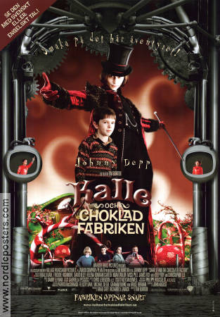 Kalle och chokladfabriken 2005 poster Johnny Depp Freddie Highmore David Kelly Helena Bonham Carter Tim Burton Barn Mat och dryck