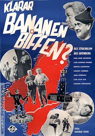 Klarar Bananen Biffen? 1957 poster Åke Söderblom Åke Grönberg Ragnar Frisk Hitta mer: Biffen och Bananen Hitta mer: Stockholm Från serier