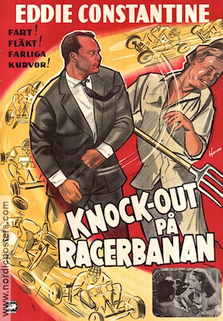 Knock-out på racerbanan 1963 poster Eddie Constantine Bilar och racing