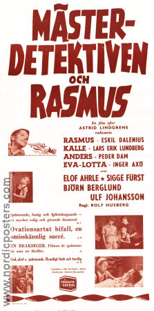 Mästerdetektiven och Rasmus 1953 poster Elof Ahrle Eskil Dalenius Sigge Fürst Rolf Husberg Text: Astrid Lindgren