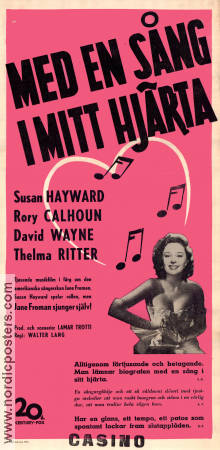 Med en sång i mitt hjärta 1952 poster Susan Hayward Rory Calhoun David Wayne Lamar Trotti