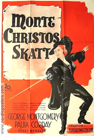 Monte Christos skatt 1952 poster Paula Corday George Montgomery Svärd och sandal