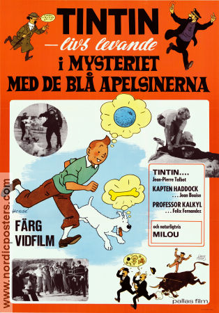 Mysteriet med de blå apelsinerna 1964 poster Jean Bouise Jean-Pierre Talbot Tintin Philippe Condroyer Affischkonstnär: Hergé