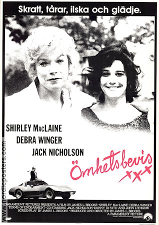 Ömhetsbevis 1983 poster Jack Nicholson Shirley MacLaine Debra Winger James L Brooks Bilar och racing