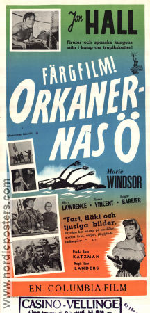Orkanernas ö 1951 poster Jon Hall Marie Windsor Romo Vincent Lew Landers