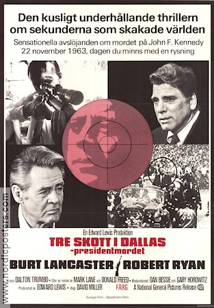 Tre skott i Dallas 1973 poster Burt Lancaster Robert Ryan Will Geer David Miller Politik
