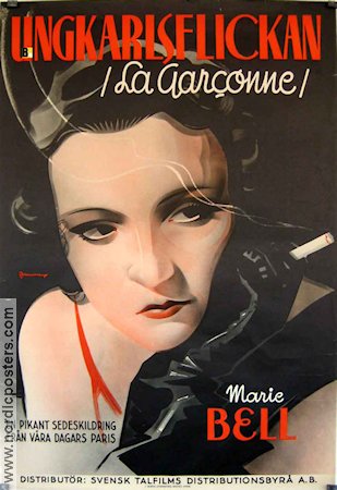 Ungkarlsflickan 1936 poster Marie Bell Eric Rohman art Rökning
