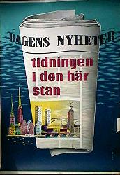Dagens Nyheter tidningen i den här stan 1953 affisch Tidningar