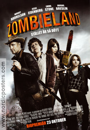 Zombieland 2009 poster Jesse Eisenberg Emma Stone Woody Harrelson Ruben Fleischer Vapen