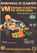 VM Sveriges Grand Prix Motorcyklar Anderstorp 1972 affisch Motorcyklar Sport